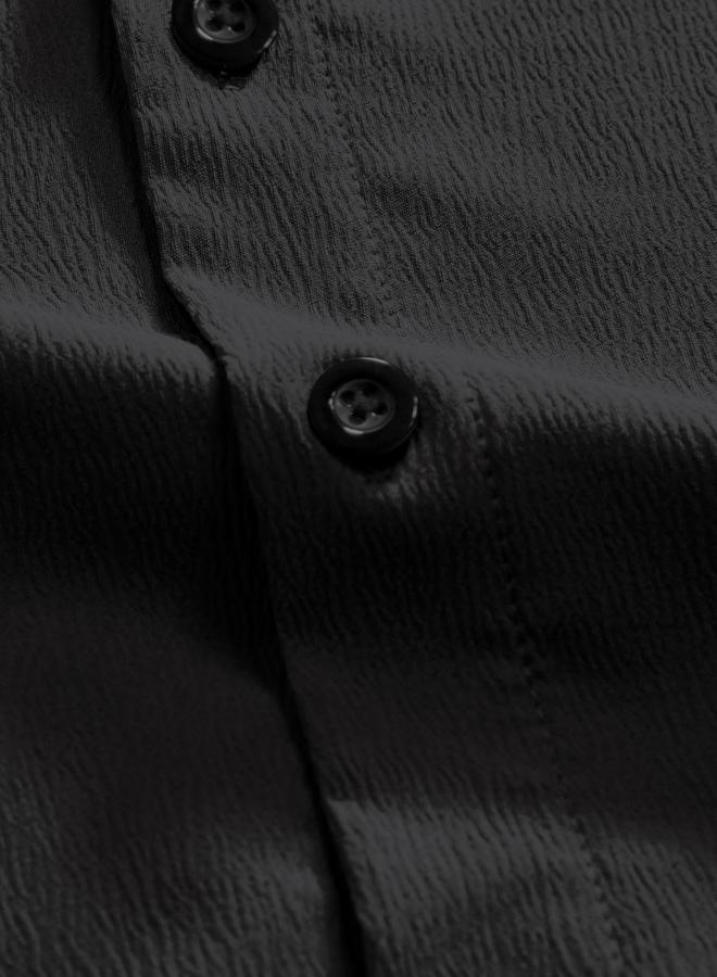 Take Two Men Black Textured Mandarin Collar Shirt - Image 5